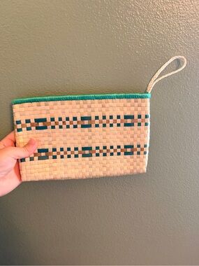 Hand Made From The Marshall Islands Woven Wristlet Clutch with Teal Trim
